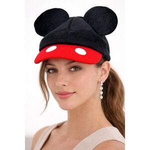Disney Mickey Mouse Ears Hat Cap Black Red Women's One Size